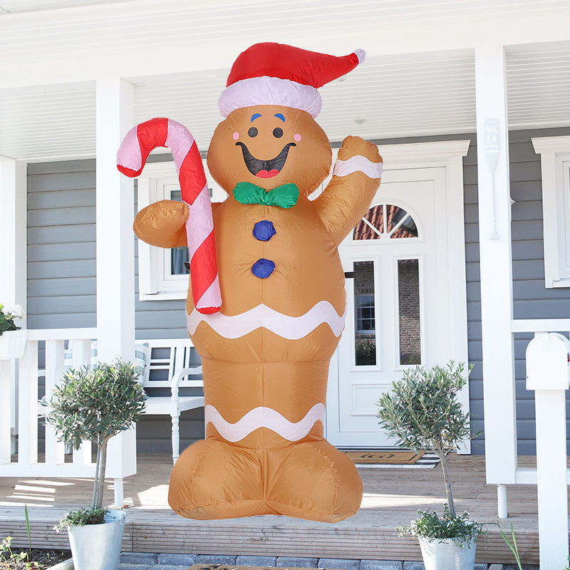 1.5m Gingerbread Man Christmas Inflatable Outdoor Decoration With Candy Cane Built-In LED Lights Inflatable Gingerbread Man Blow Up Yard Decorations For Xmas Party Holiday Indoor Lawn Garden