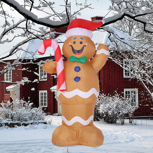 1.5m Gingerbread Man Christmas Inflatable Outdoor Decoration With Candy Cane Built-In LED Lights Inflatable Gingerbread Man Blow Up Yard Decorations For Xmas Party Holiday Indoor Lawn Garden