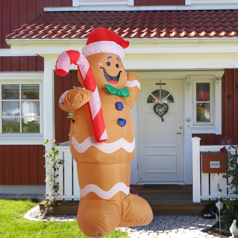 1.5m Gingerbread Man Christmas Inflatable Outdoor Decoration With Candy Cane Built-In LED Lights Inflatable Gingerbread Man Blow Up Yard Decorations For Xmas Party Holiday Indoor Lawn Garden
