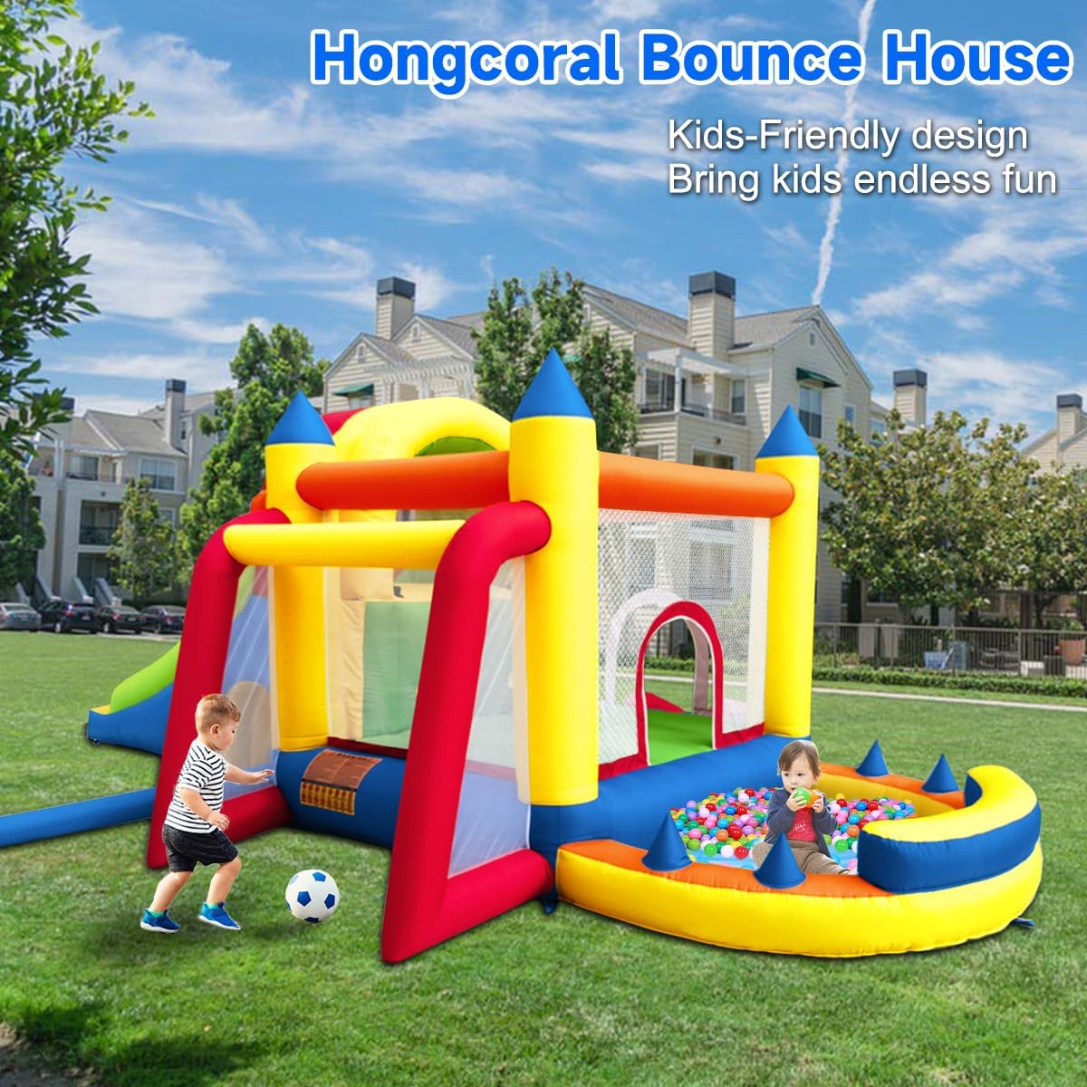 KeepFuns Colorful inflatable castle children's slide trampoline park outdoor parent-child interactive amusement facilities 3 years old + family courtyard inflatable toys