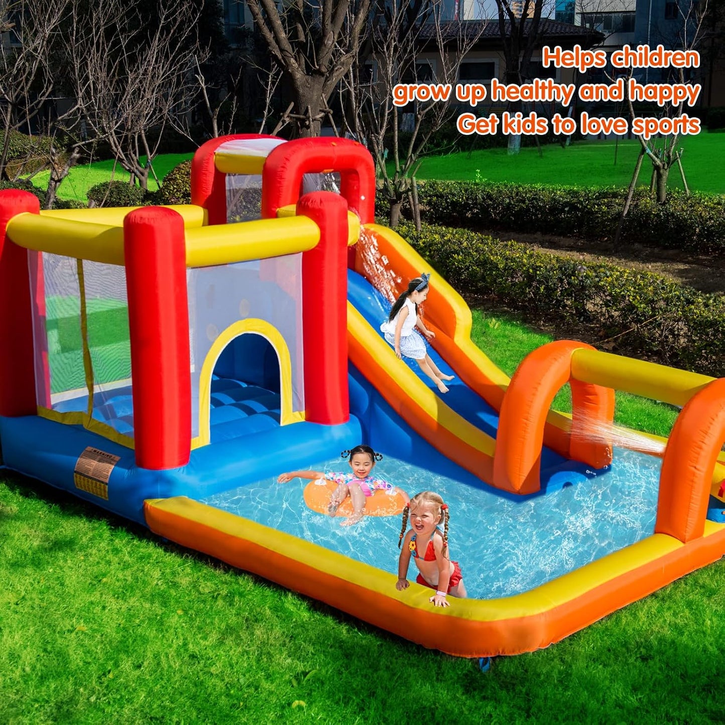 KeepFuns Red and yellow inflatable water amusement park, children's slide castle combination, outdoor parent-child water play facilities