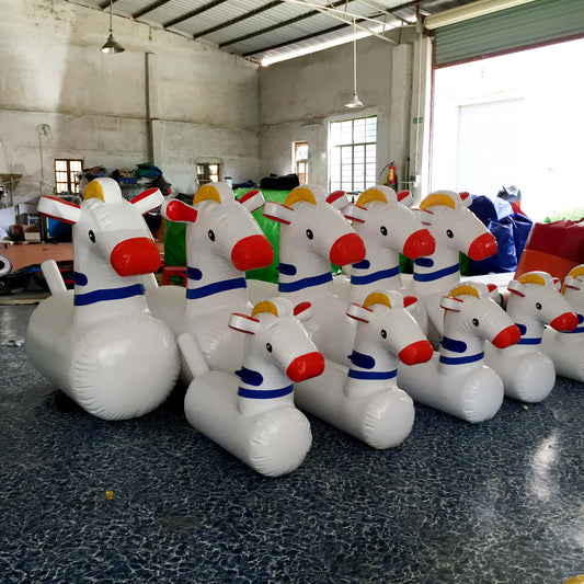 KeepFuns Cute inflatable jumping horse parent-child interactive Sports Games toys white, red and blue color matching children's outdoor amusement equipment