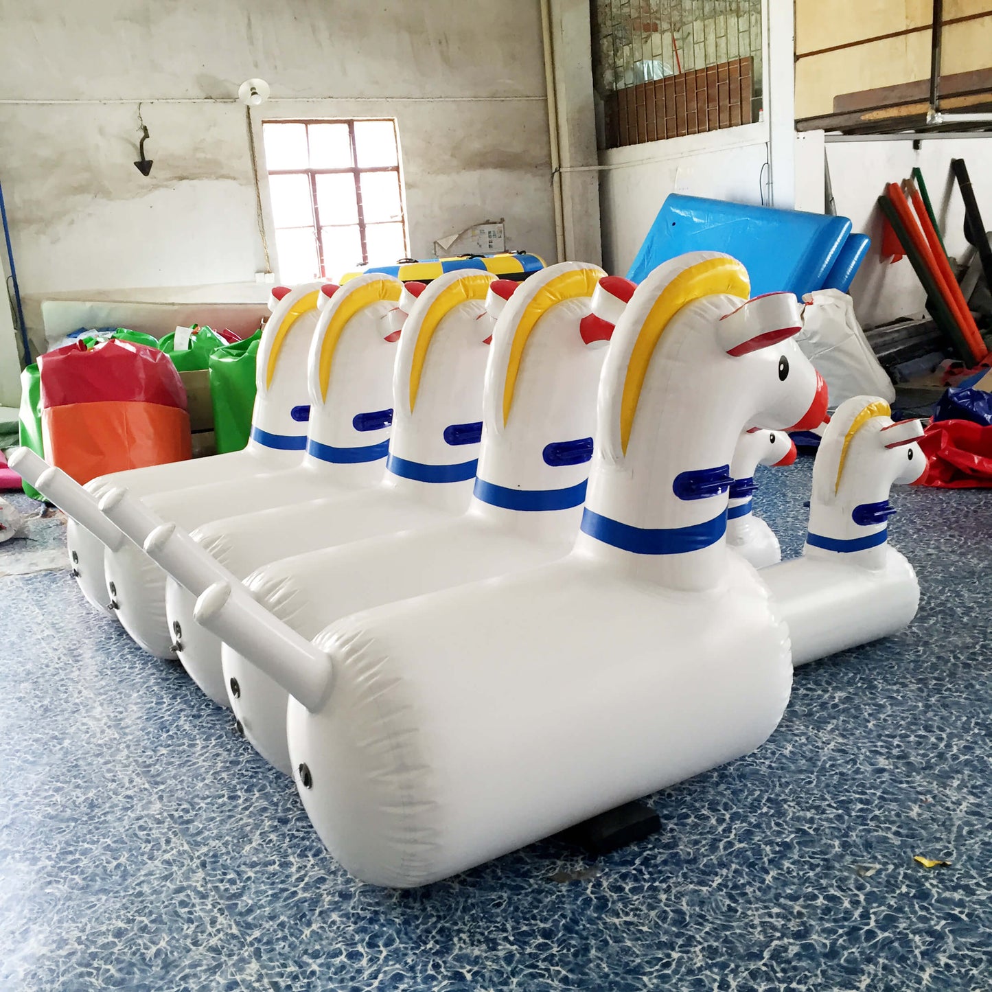 KeepFuns Cute inflatable jumping horse parent-child interactive Sports Games toys white, red and blue color matching children's outdoor amusement equipment