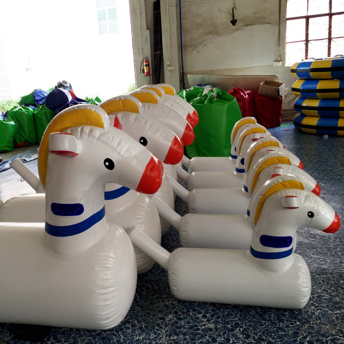KeepFuns Cute inflatable jumping horse parent-child interactive Sports Games toys white, red and blue color matching children's outdoor amusement equipment