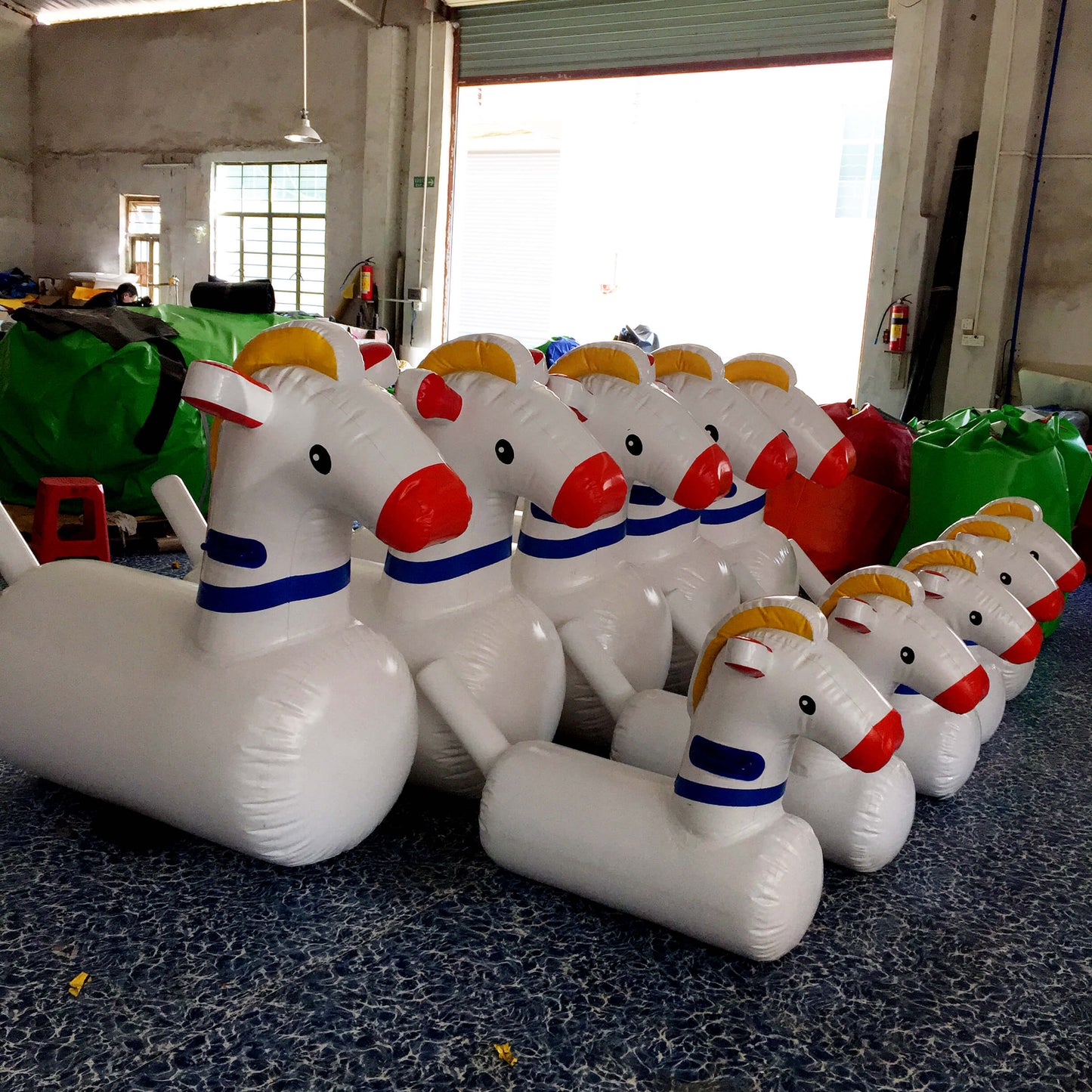 KeepFuns Cute inflatable jumping horse parent-child interactive Sports Games toys white, red and blue color matching children's outdoor amusement equipment