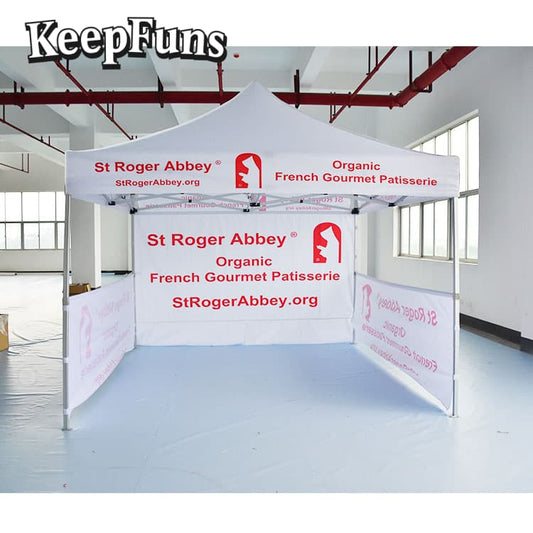 KeepFuns folding tent, which can be customized in size, color and printed content, is easy to set up and lightweight, and is suitable for events such as exhibitions, commercial promotions, and outdoor competitions.