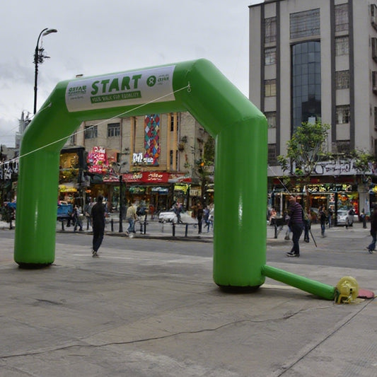 KeepFuns Green angled inflatable advertising arch, outdoor event starting arch, city charity event arch, custom slogan promotion arch