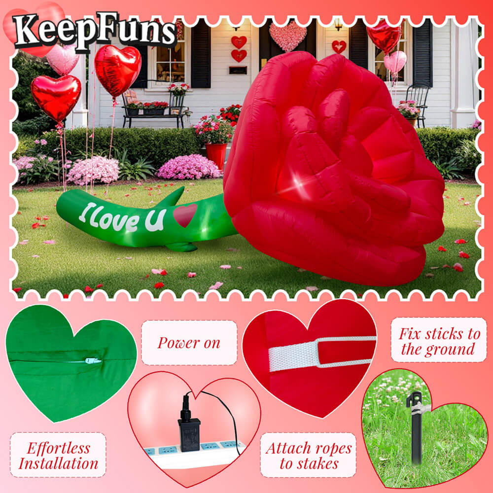 KeepFuns Valentine's Day Rose Heart Inflatable Decoration - Outdoor Garden Romantic Festival Inflatable