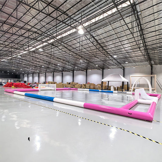 KeepFuns Indoor and outdoor inflatable football field, pink, white and blue contrasting children's sports facilities, fun football park