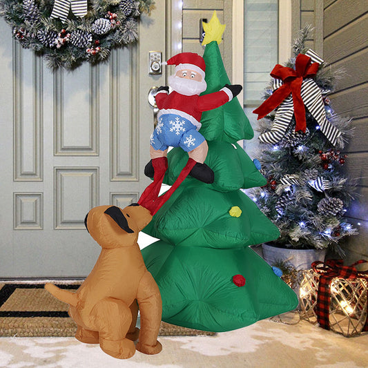 1.8M Inflatable Dog Bite Santa Tree, LED Lights Blow Up Decorations for Yard Lawn Garden