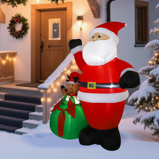 1.8M Large Inflatable Santa Claus & Elk w/ Light Blow Up Ornament Christmas Deco