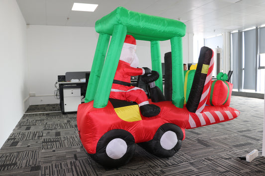 Inflatable Santa on Forklift with LED Light, Waterproof Blow Up Yard Decoration for Fall Autumn Yard Party Shopping Mall Harvest Day Thanksgiving Decorations