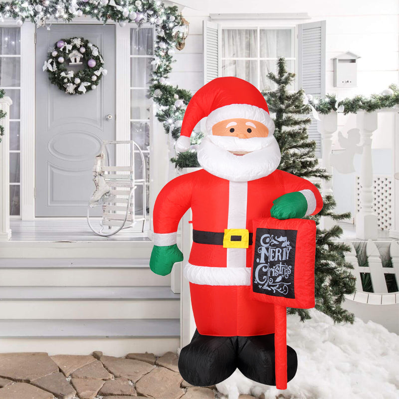 1.74m Inflatable Hand Waving Santa Clause with North Pole Sign Board Pre Lit Mains Powered White LED Lights
