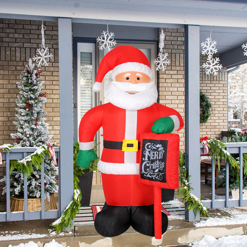 1.74m Inflatable Hand Waving Santa Clause with North Pole Sign Board Pre Lit Mains Powered White LED Lights