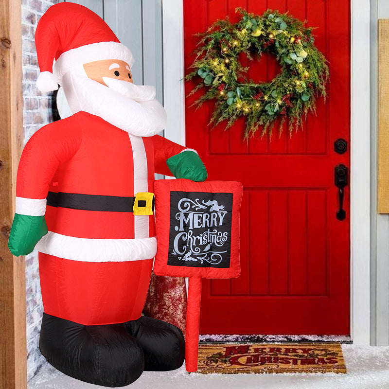 1.74m Inflatable Hand Waving Santa Clause with North Pole Sign Board Pre Lit Mains Powered White LED Lights