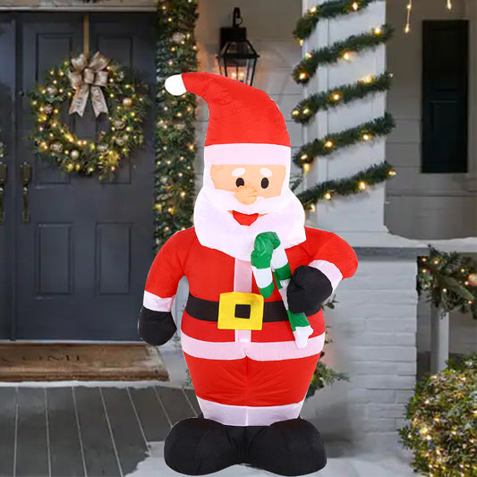1.2m Christmas Inflatables, Inflatable Santa Claus Holding Candy Cane, LED Lighted Blow Up Christmas Santa Claus, Inflatable Santa Claus Outdoor Decorations for Party Holiday Lawn Yard