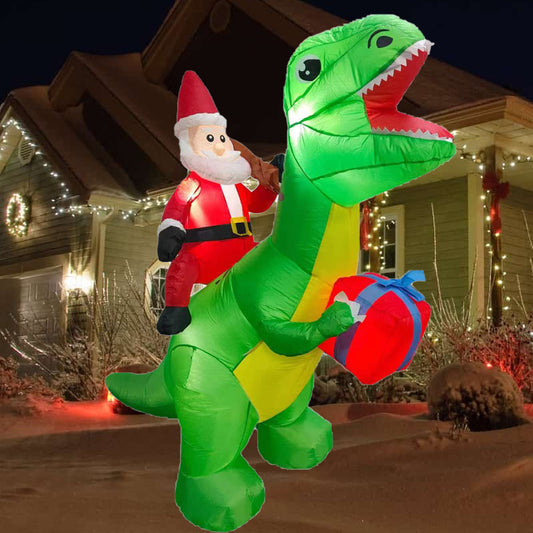 2.4m Christmas Inflatables Santa Claus Riding Dinosaur for Yard