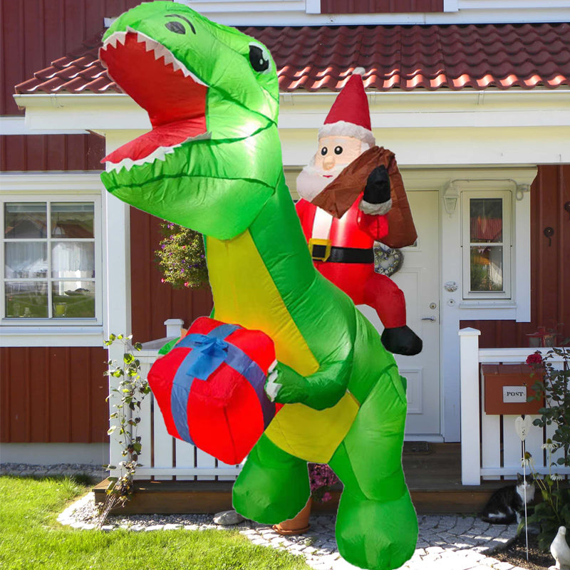 2.4m Christmas Inflatables Santa Claus Riding Dinosaur for Yard