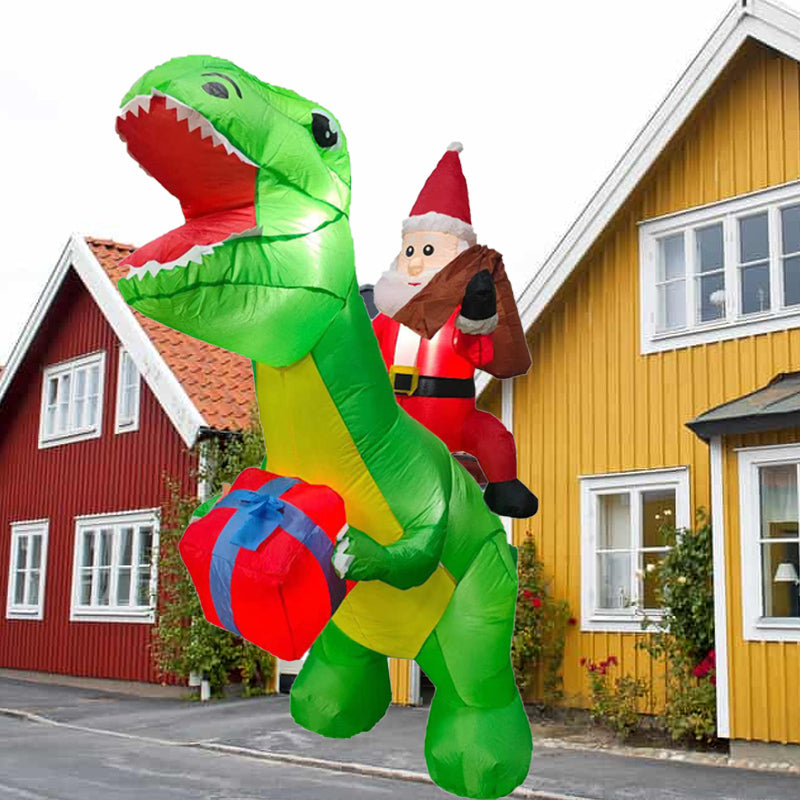 2.4m Christmas Inflatables Santa Claus Riding Dinosaur for Yard