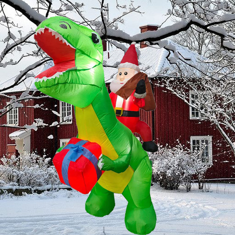 2.4m Christmas Inflatables Santa Claus Riding Dinosaur for Yard
