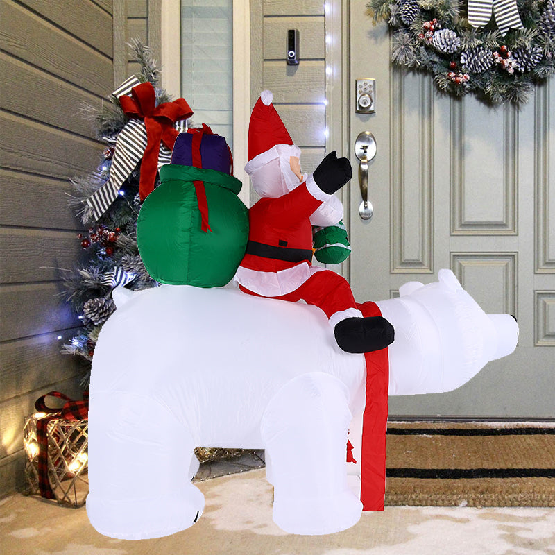 2.1m Christmas Inflatables Santa Claus Sitting on Polar Bear, Christmas Blow up Yard Decoration,LED Lights for Christmas Party Holiday Xmas,Outdoor Lawn Winter Décor Christmas Decoration