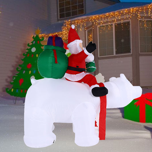 2.1m Christmas Inflatables Santa Claus Sitting on Polar Bear, Christmas Blow up Yard Decoration,LED Lights for Christmas Party Holiday Xmas,Outdoor Lawn Winter Décor Christmas Decoration