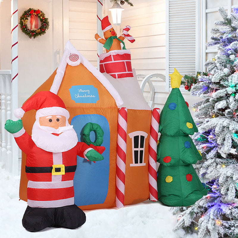 1.8m Inflatable Christmas Gingerbread House Santa and Christmas Tree Decoration