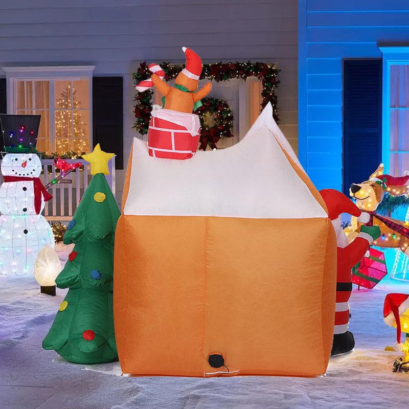 1.8m Inflatable Christmas Gingerbread House Santa and Christmas Tree Decoration