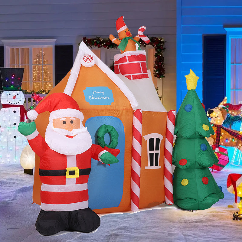 1.8m Inflatable Christmas Gingerbread House Santa and Christmas Tree Decoration