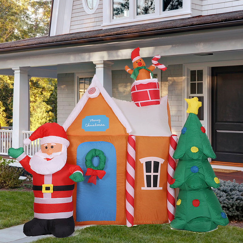 1.8m Inflatable Christmas Gingerbread House Santa and Christmas Tree Decoration