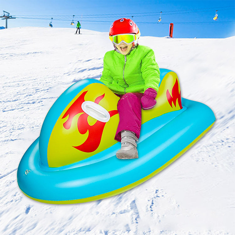 KeepFuns Inflatable flame snowmobile, two-seat parent-child ski ring, children's outdoor ice and snow sports sled, colorful ski toys