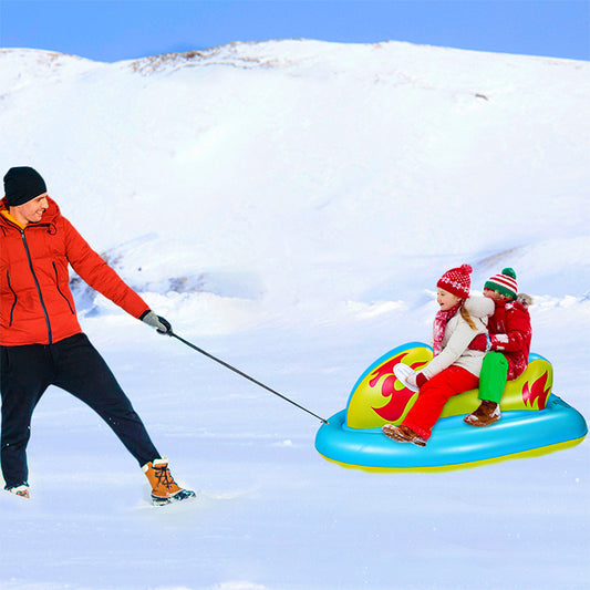KeepFuns Inflatable flame snowmobile, two-seat parent-child ski ring, children's outdoor ice and snow sports sled, colorful ski toys