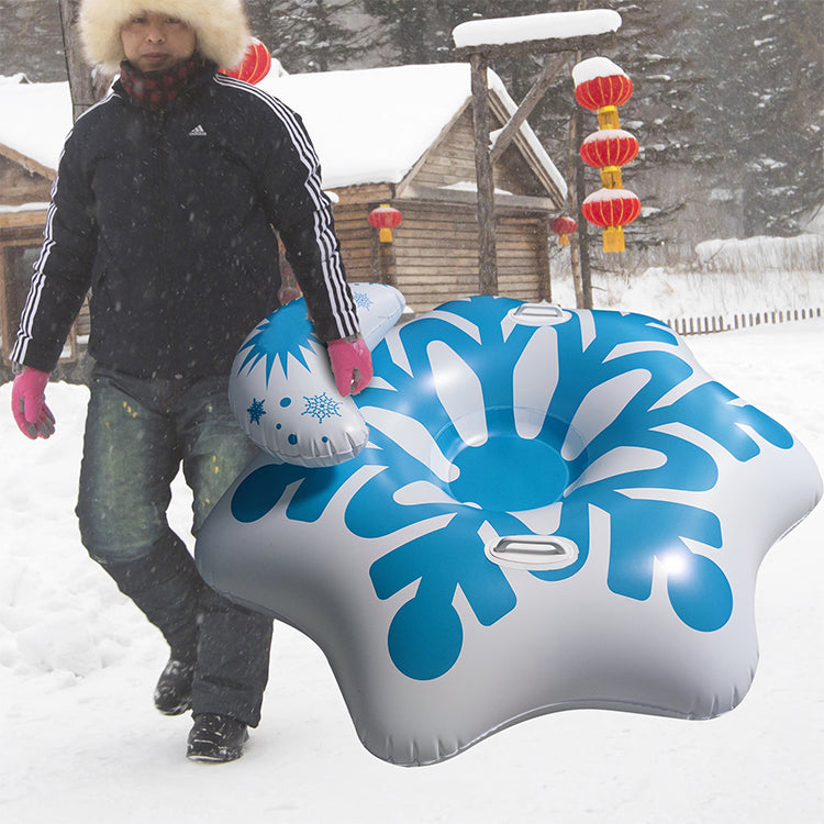 KeepFuns Inflatable snowflake ski ring, snow slide toys for adults and children, outdoor ice and snow sports inflatable sled
