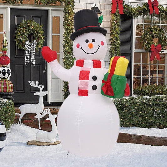 Christmas Inflatable Cute Snowman Carrying Gift Bag Weatherproof Vacation Holiday Decor for Garden Lawn,Xmas Giant Blow Up Santa with Built-In LED Lights Outdoor Decoration for Yard