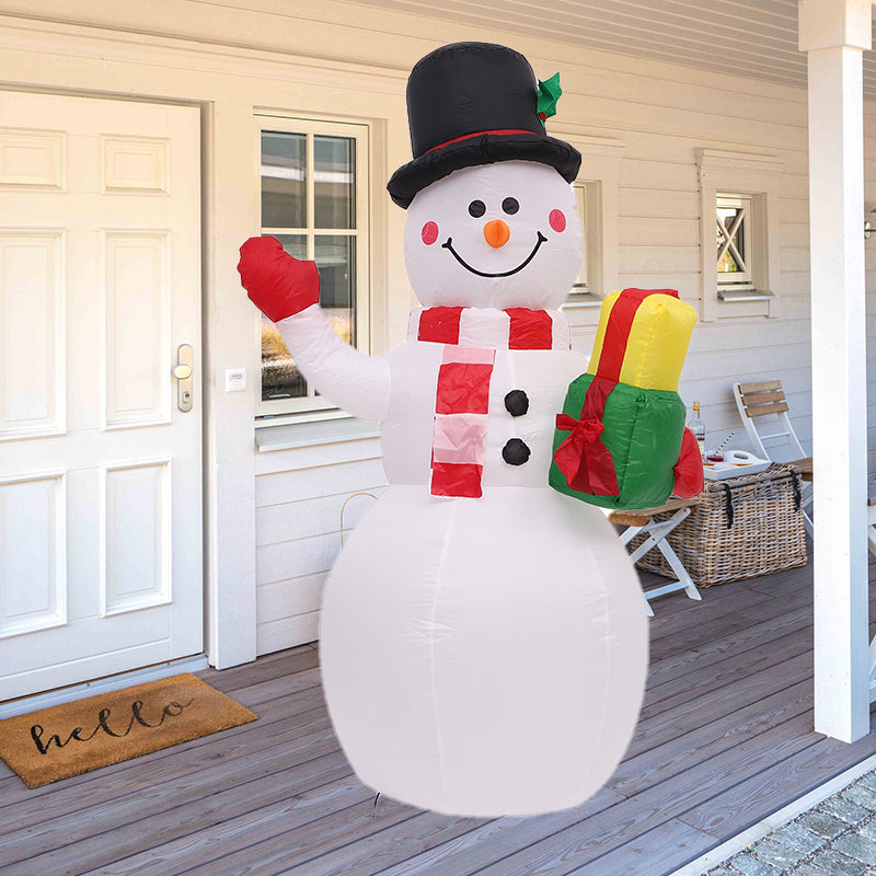 Christmas Inflatable Cute Snowman Carrying Gift Bag Weatherproof Vacation Holiday Decor for Garden Lawn,Xmas Giant Blow Up Santa with Built-In LED Lights Outdoor Decoration for Yard