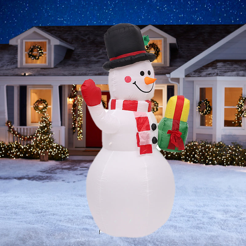 Christmas Inflatable Cute Snowman Carrying Gift Bag Weatherproof Vacation Holiday Decor for Garden Lawn,Xmas Giant Blow Up Santa with Built-In LED Lights Outdoor Decoration for Yard