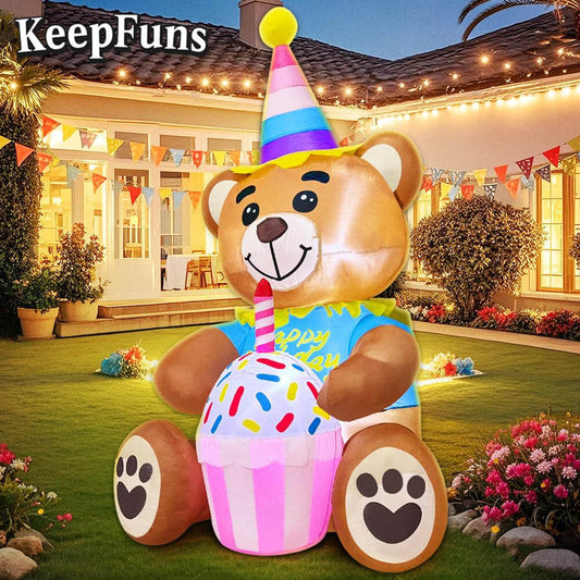 KeepFuns Birthday Bear Inflatable Decoration - Outdoor Patio Birthday Party Inflatable Model