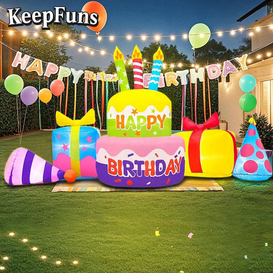 KeepFuns Birthday Cake Gift Inflatable Decoration - Outdoor Patio Birthday Party Inflatable Model