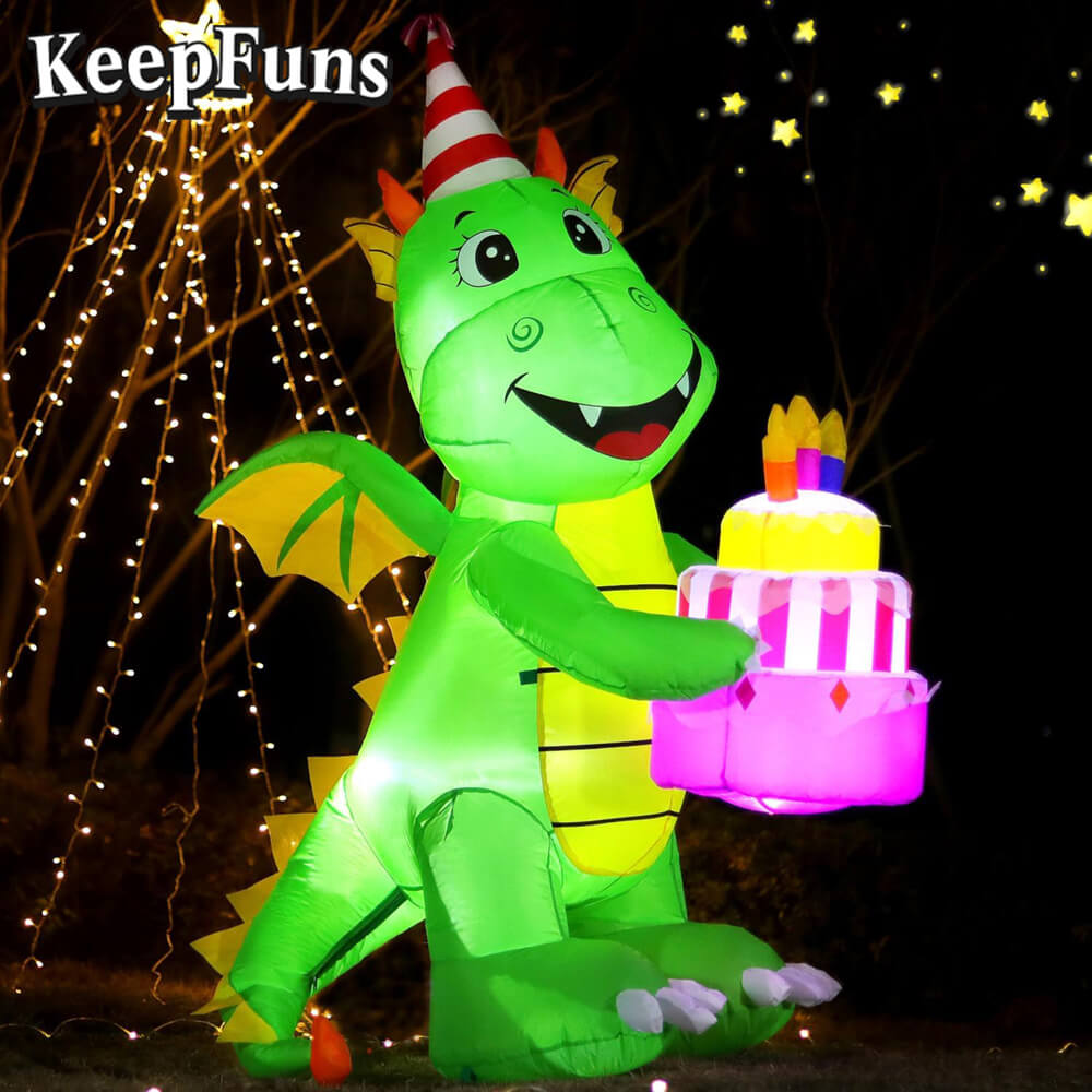 KeepFuns Birthday Dinosaur Cake Inflatable Decoration - Outdoor Patio Birthday Party Inflatable Model