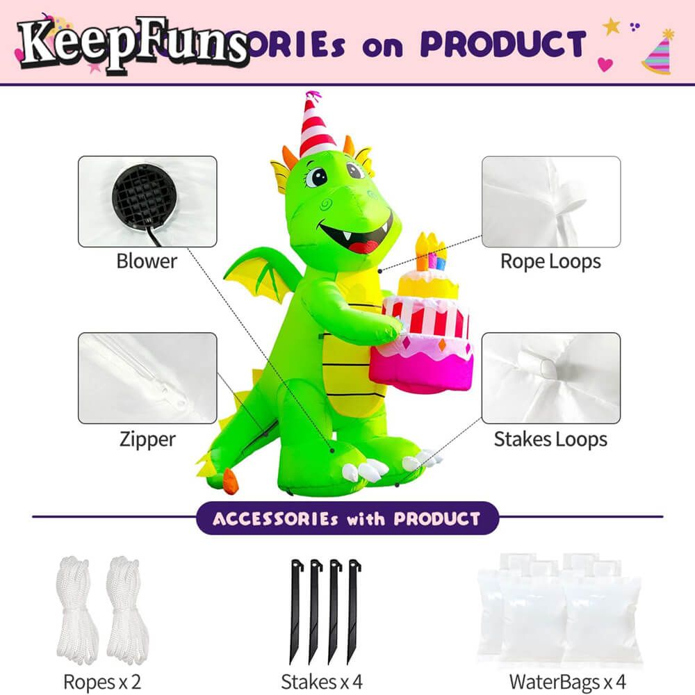 KeepFuns Birthday Dinosaur Cake Inflatable Decoration - Outdoor Patio Birthday Party Inflatable Model