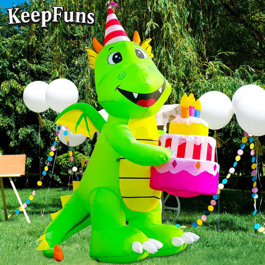 KeepFuns Birthday Dinosaur Cake Inflatable Decoration - Outdoor Patio Birthday Party Inflatable Model