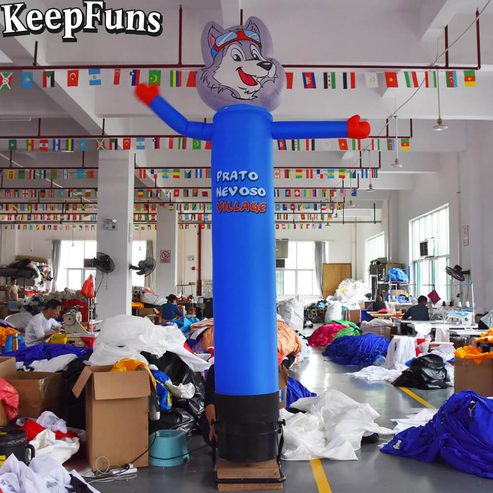KeepFuns Blue Cute Wolf Shape Inflatable Dancer Advertising Model Activity Drainage Inflatable Model Outdoor Promotional Props