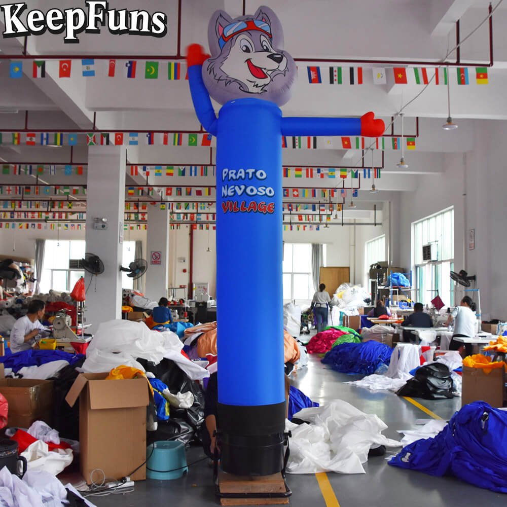 KeepFuns Blue Cute Wolf Shape Inflatable Dancer Advertising Model Activity Drainage Inflatable Model Outdoor Promotional Props