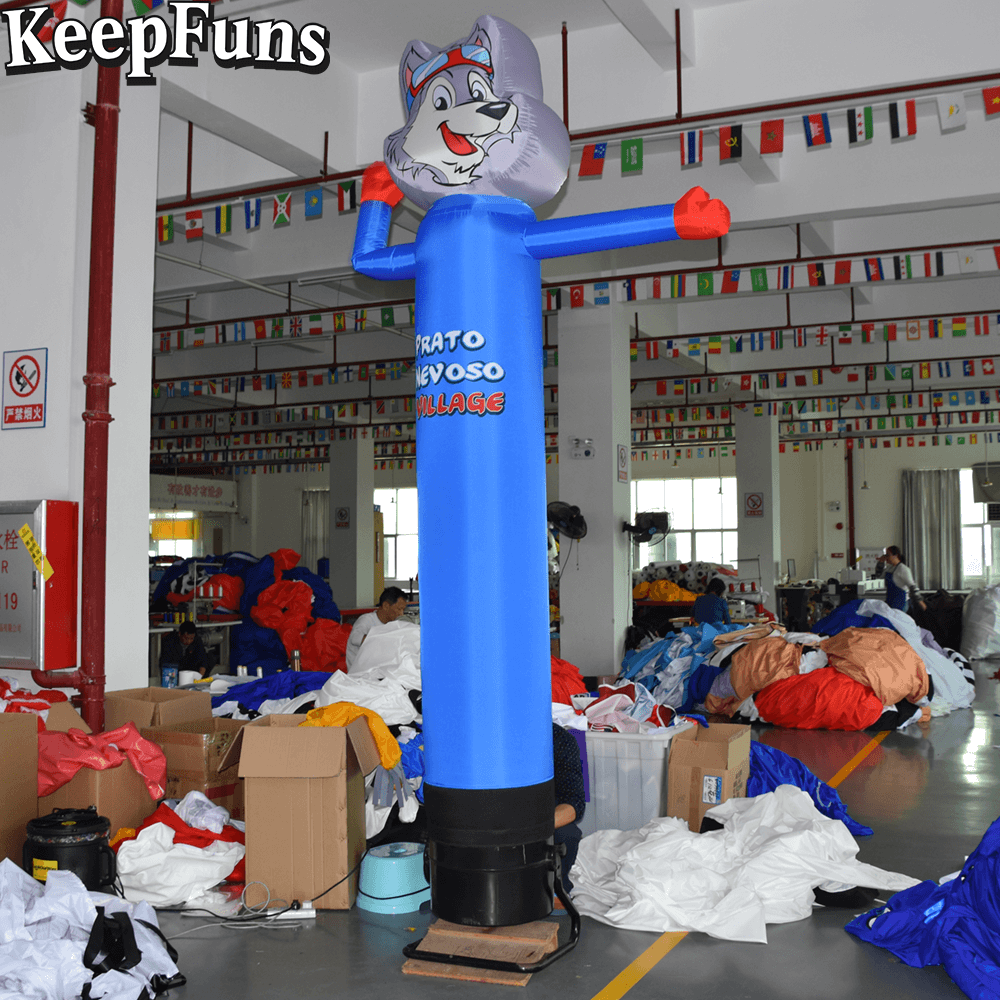 KeepFuns Blue Cute Wolf Shape Inflatable Dancer Advertising Model Activity Drainage Inflatable Model Outdoor Promotional Props