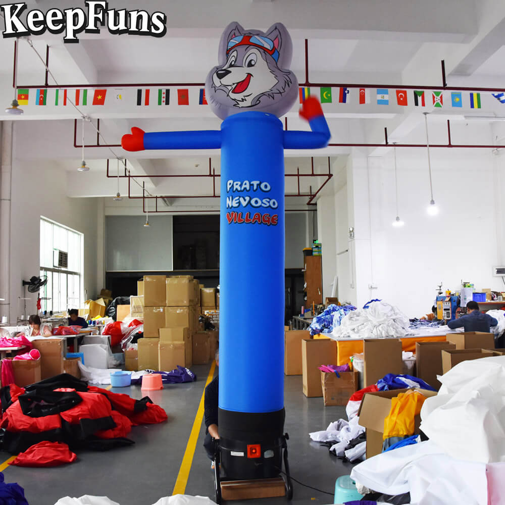 KeepFuns Blue Cute Wolf Shape Inflatable Dancer Advertising Model Activity Drainage Inflatable Model Outdoor Promotional Props