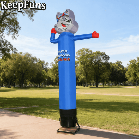 KeepFuns Blue Cute Wolf Shape Inflatable Dancer Advertising Model Activity Drainage Inflatable Model Outdoor Promotional Props