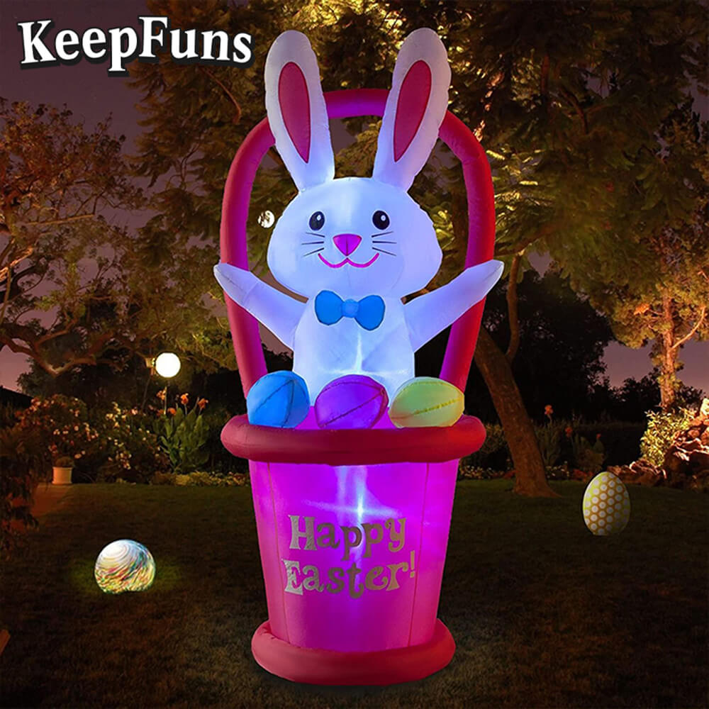 KeepFuns Easter Bunny Basket Inflatable Decoration - Outdoor, Yard, Indoor Holiday Inflatable Model
