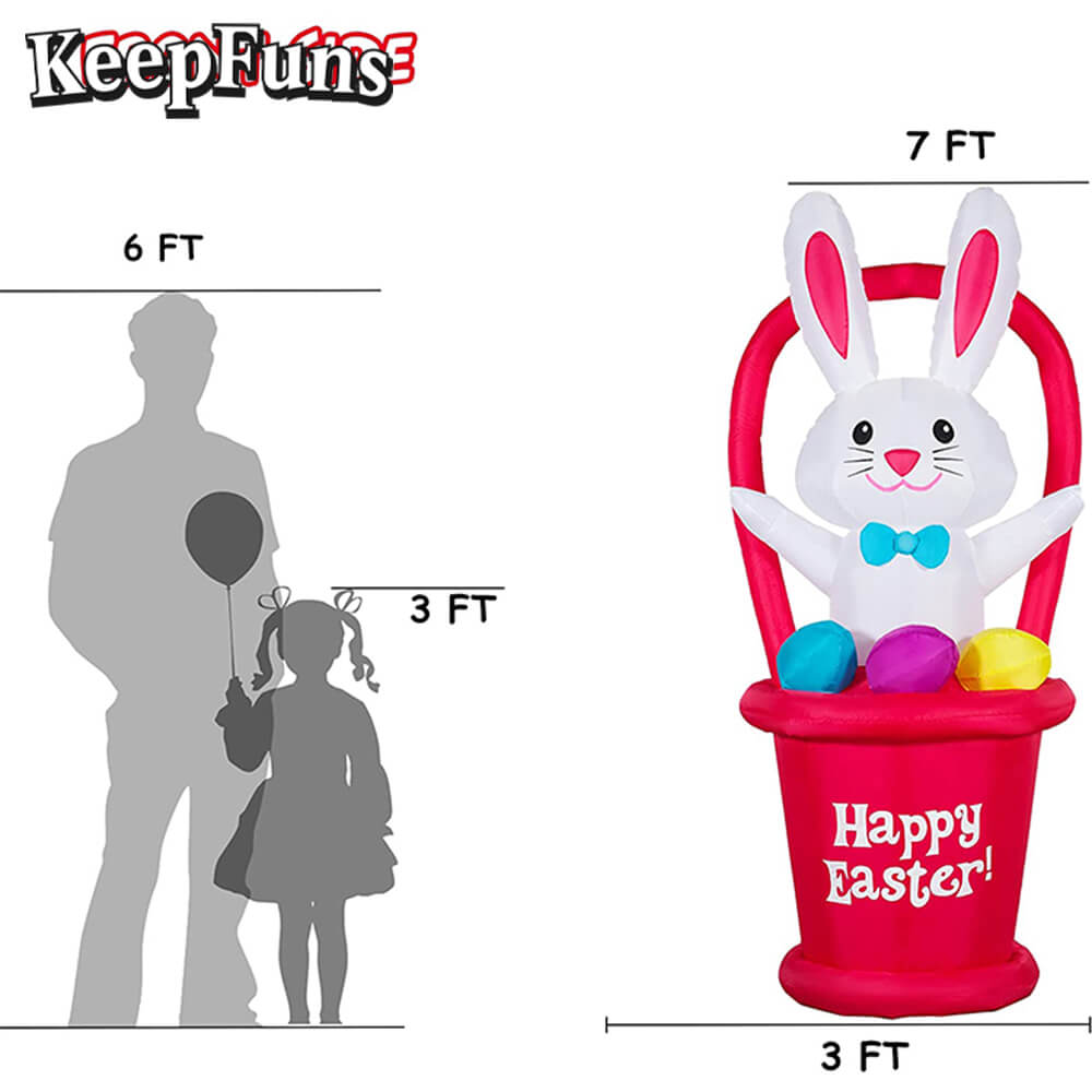 KeepFuns Easter Bunny Basket Inflatable Decoration - Outdoor, Yard, Indoor Holiday Inflatable Model