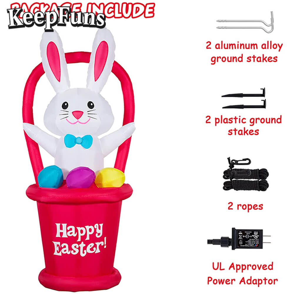 KeepFuns Easter Bunny Basket Inflatable Decoration - Outdoor, Yard, Indoor Holiday Inflatable Model