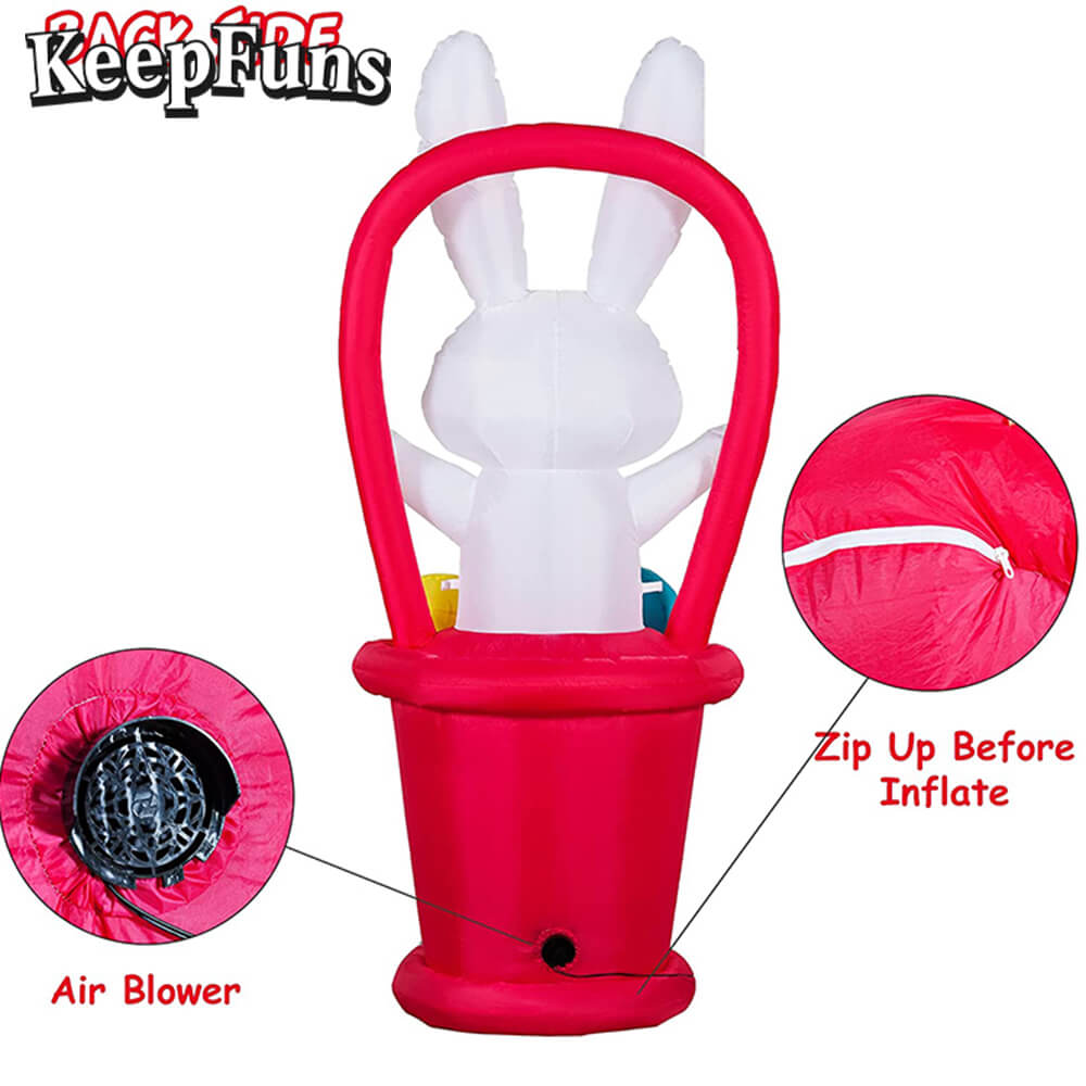 KeepFuns Easter Bunny Basket Inflatable Decoration - Outdoor, Yard, Indoor Holiday Inflatable Model